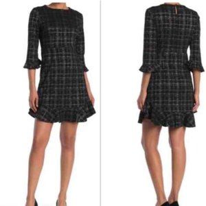NWT Nanette Lepore Black and Silver Plaid Dress with Ruffle Hem